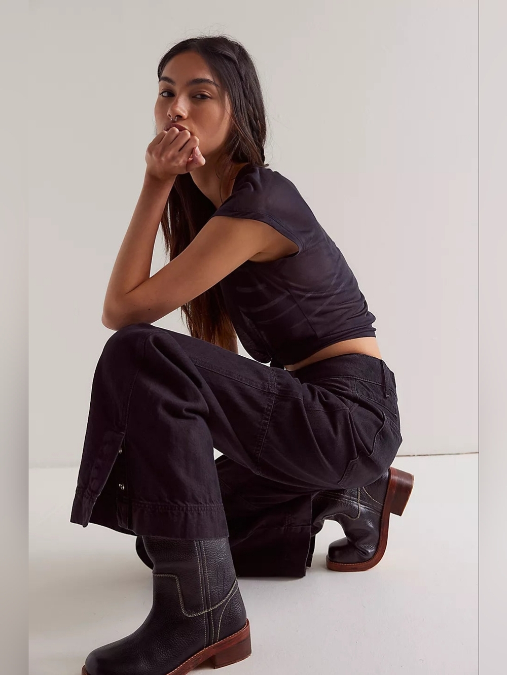 NWT We The Free Benji Black Wide-Leg Mid Rise Relaxed Jeans 27 - Picture 2 of 16